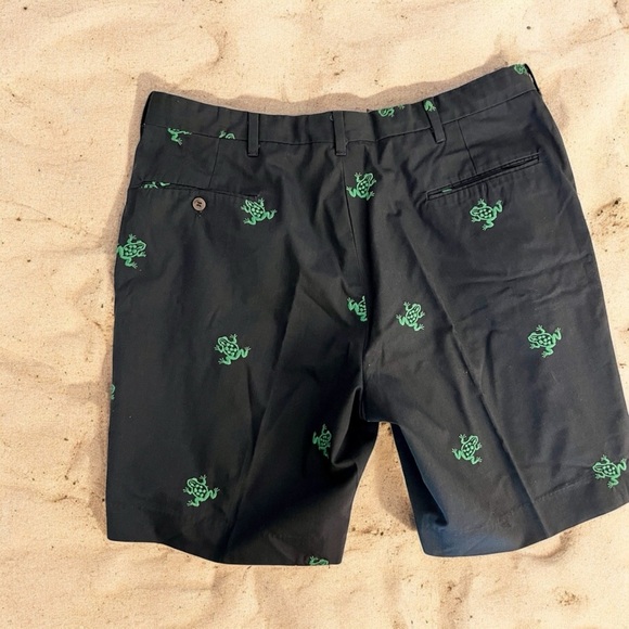 Navy and Green Nantucket Frog Patterned Men's Shorts - Picture 2 of 4